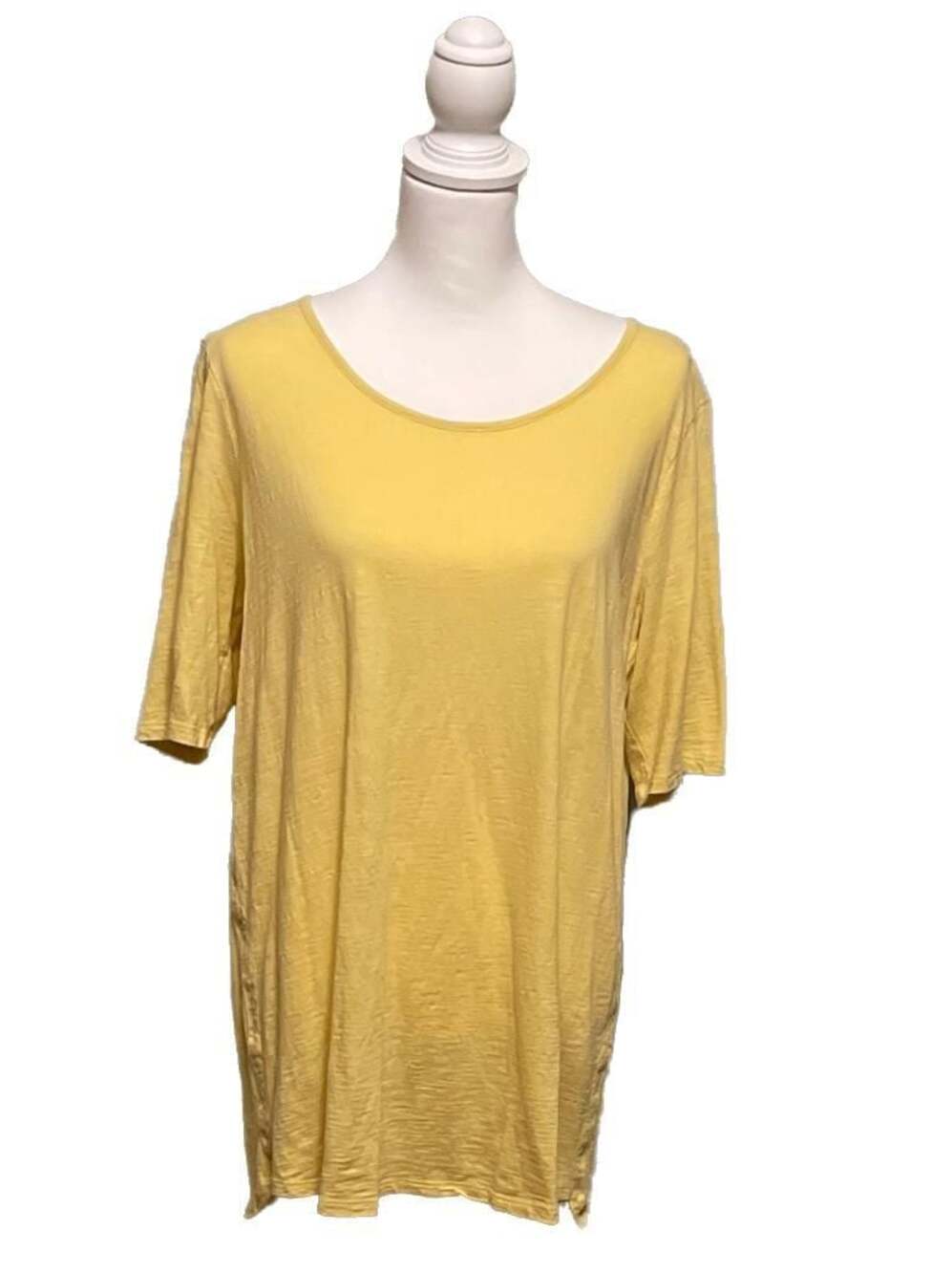 J. Jill Yellow Cotton Slub Knit Short Sleeve Tunic Tee Size Large Tall